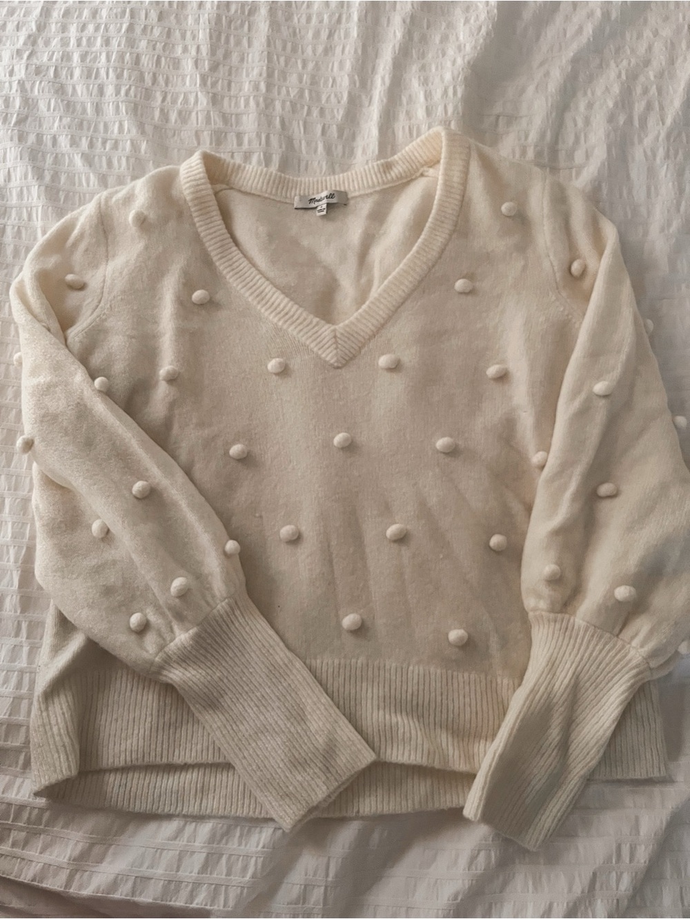 Madewell Cream Pom-Pom V-Neck Sweater